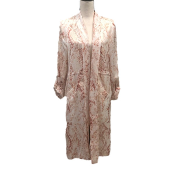 ANTHROPOLOGIE Cupcakes & Cashmere Neptune Spring Snake Print Satin Trench Medium - Picture 2 of 14